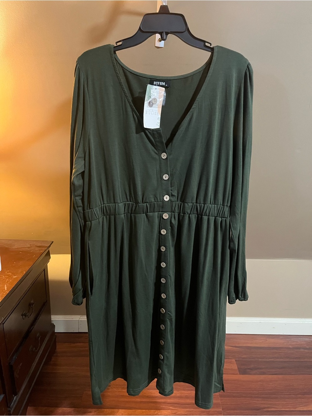 Olive Green Button-Front Women’s Dress